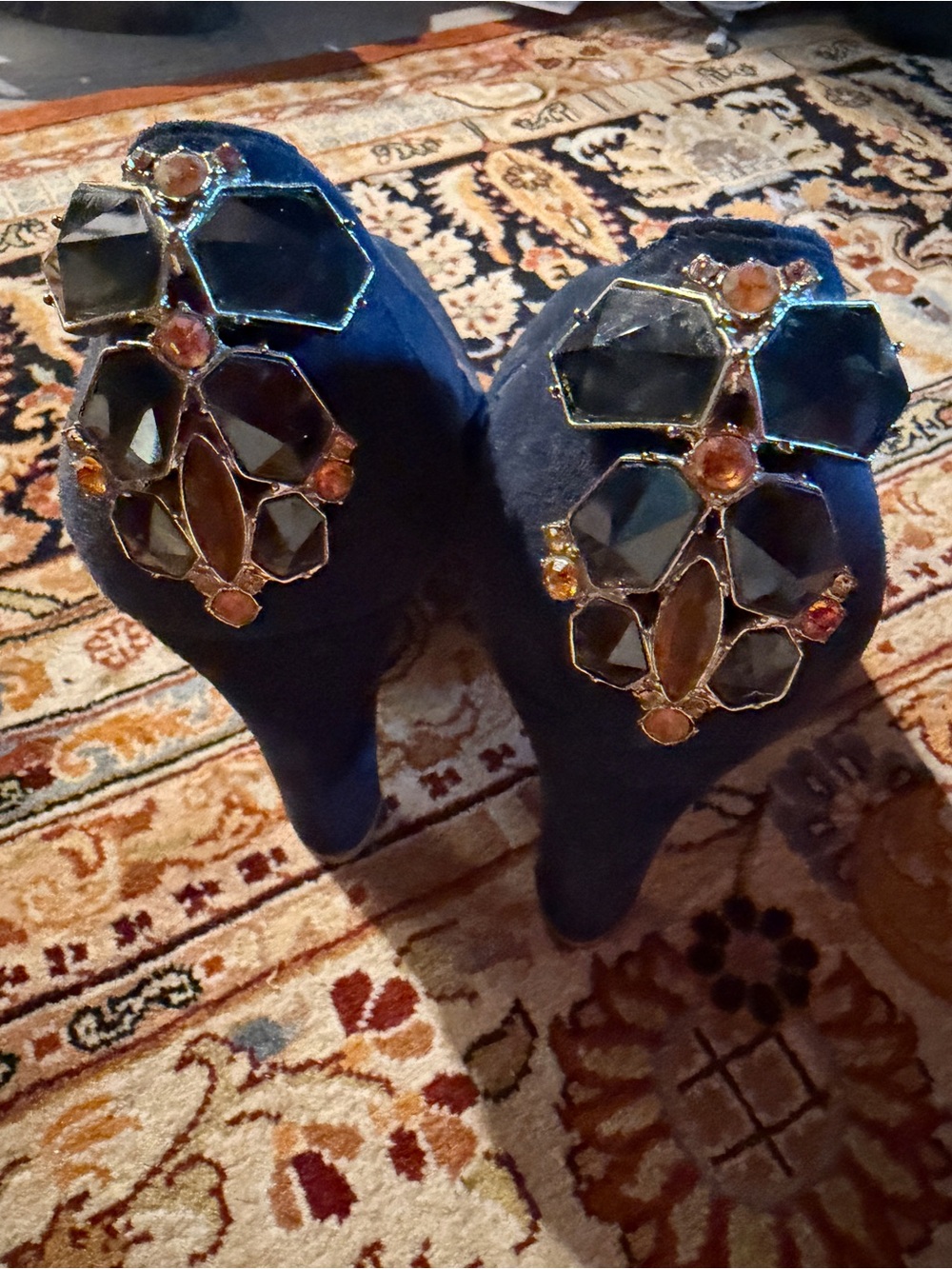 Miss Albright Jeweled Embellished Navy Blue Suede Pumps Heels 4”